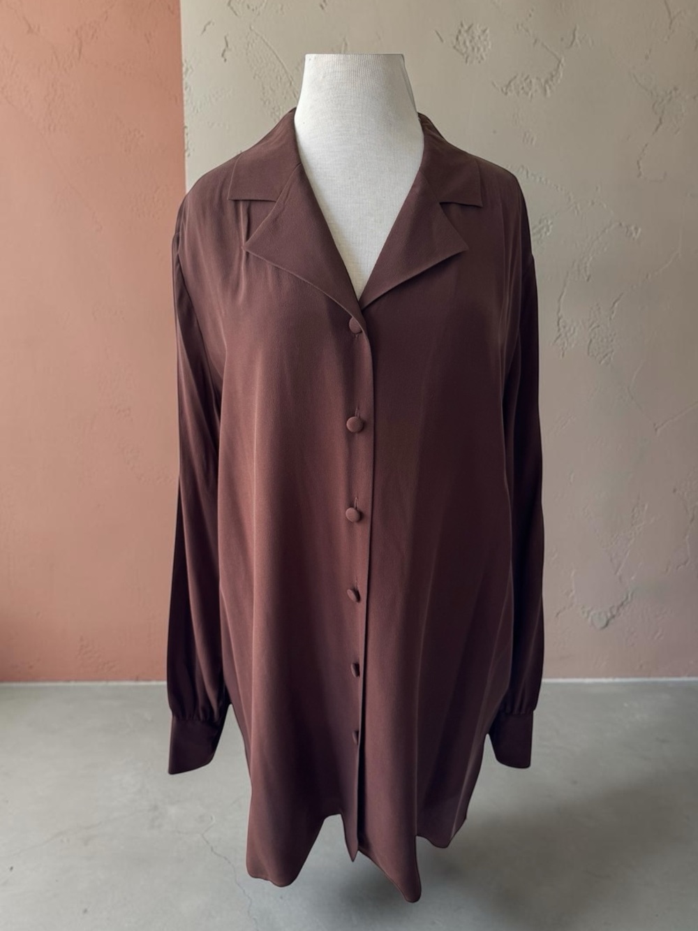 Vtg 90s Diane Von Furstenberg DVF 100% Silk Assets Brown Top 1X Tunic